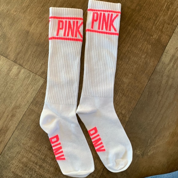 PINK Victoria's Secret Accessories - NWOT PINK crew socks hot pink and white